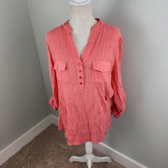 Zac & Rachel Women’s Hi Low Hem Loose Fit Salmon Coral Top Tunic Size Large - Picture 1 of 8
